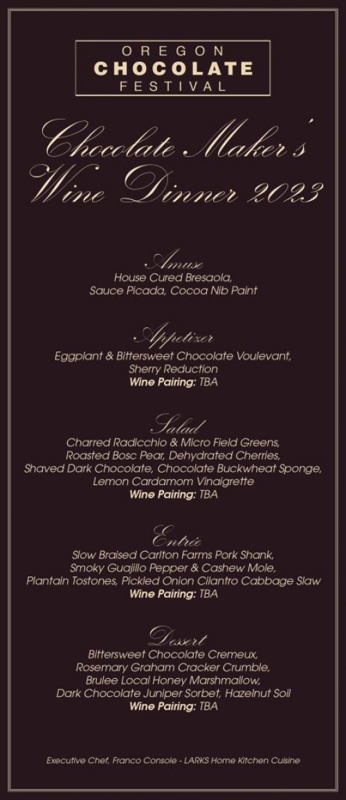 Chocolate Makers Wine Dinner Menu Chocolate Makers Wine Dinner Menu