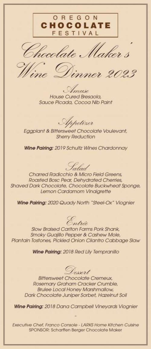Chocolate Makers Wine Dinner Menu Chocolate Makers Wine Dinner Menu