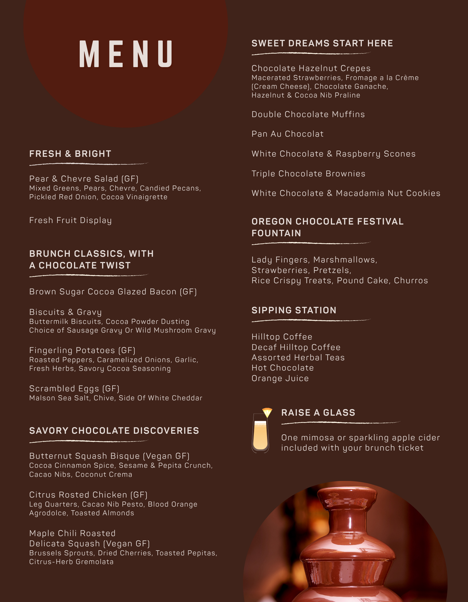 2027 Chocolate Brunch menu